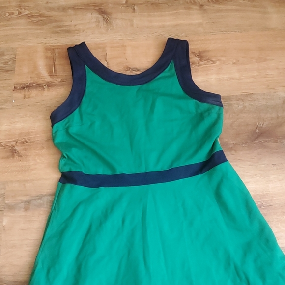 Lands End fit-n-flare ponte-knit tank dress w/POCKETS deep navy/kelly green EUC - Picture 2 of 4